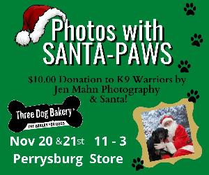 Photos with SANTA-PAWS Perrysburg Three Dog Bakery